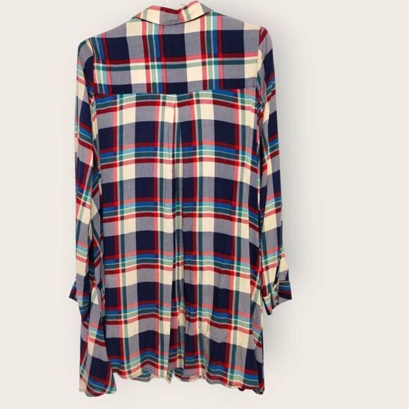 LULUS Womens Tunic Sz Medium Red‎ Blue Plaid Long Sleeve Flared Shirt Dress Prep - Picture 5 of 13